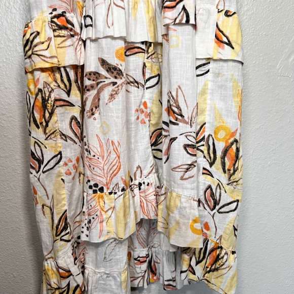 Free People Yellow Leaf Watercolor Cotton Gauze Anita Tiered Maxi Halter Size S - Picture 10 of 15
